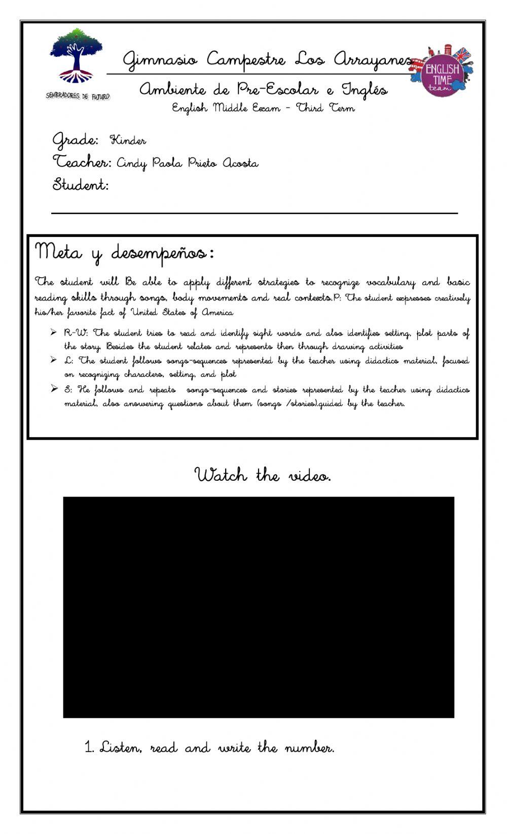 English - Middle Exam Kinder