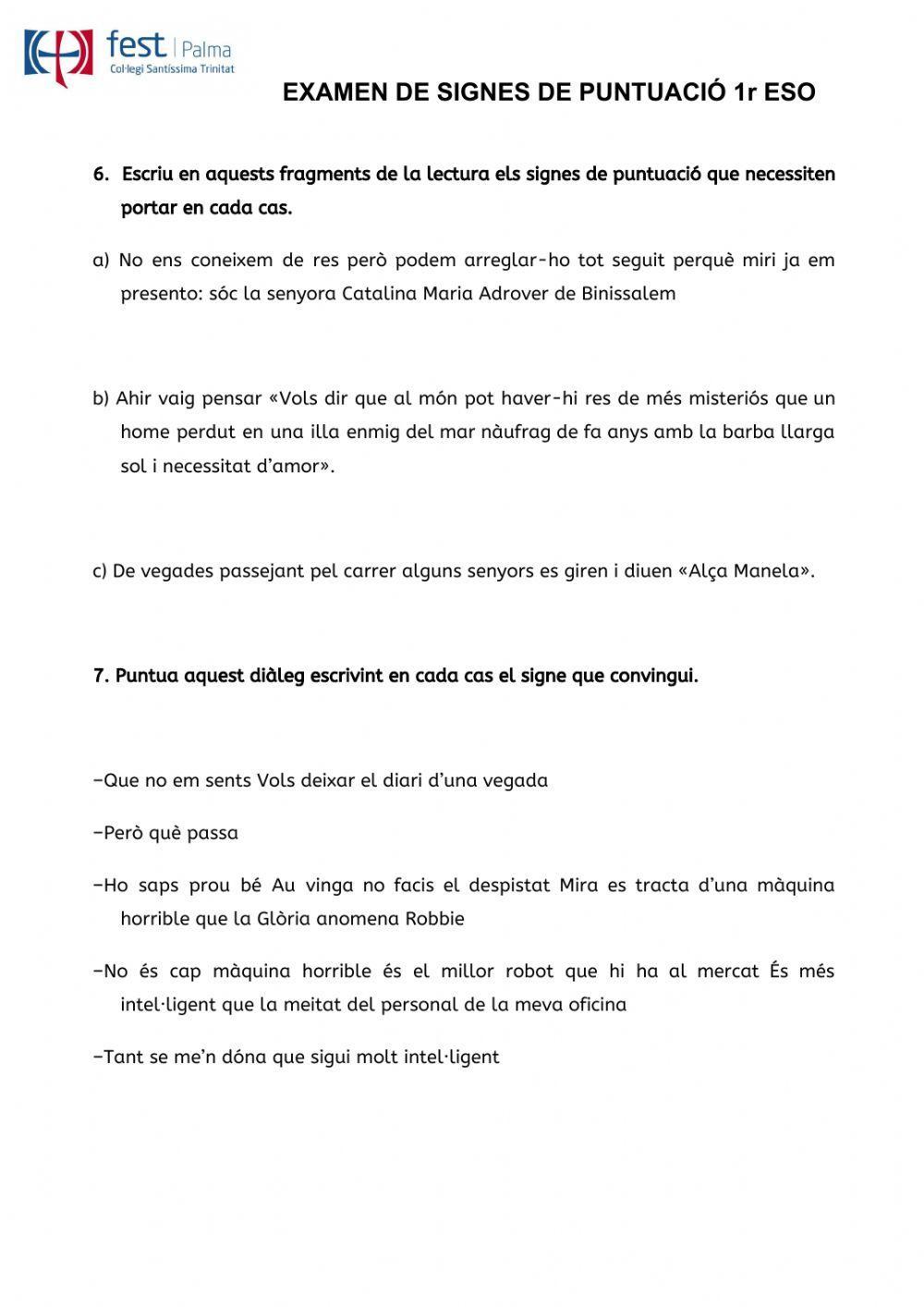 Examen signes de puntuació