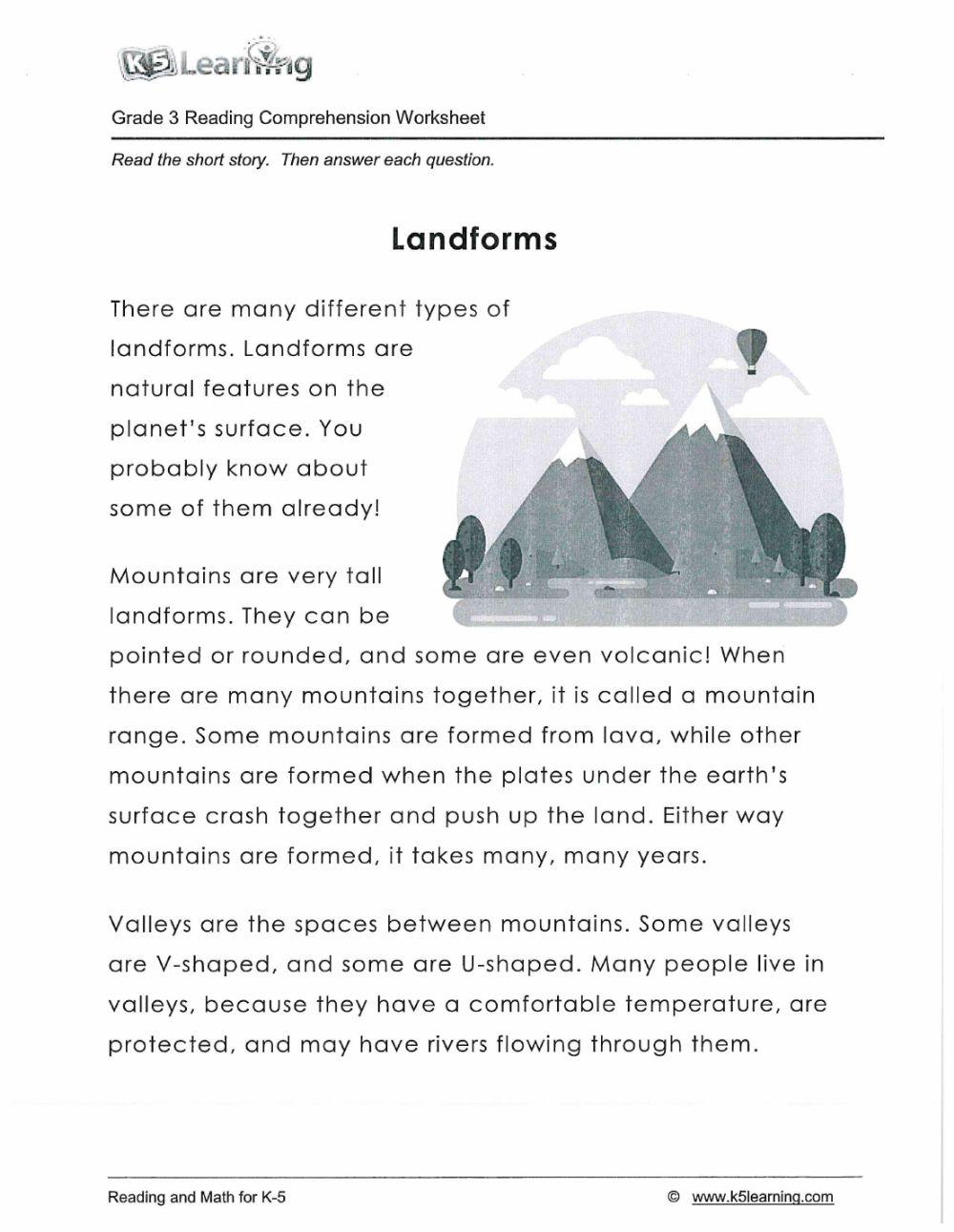 landforms reading passage online exercise for | Live Worksheets