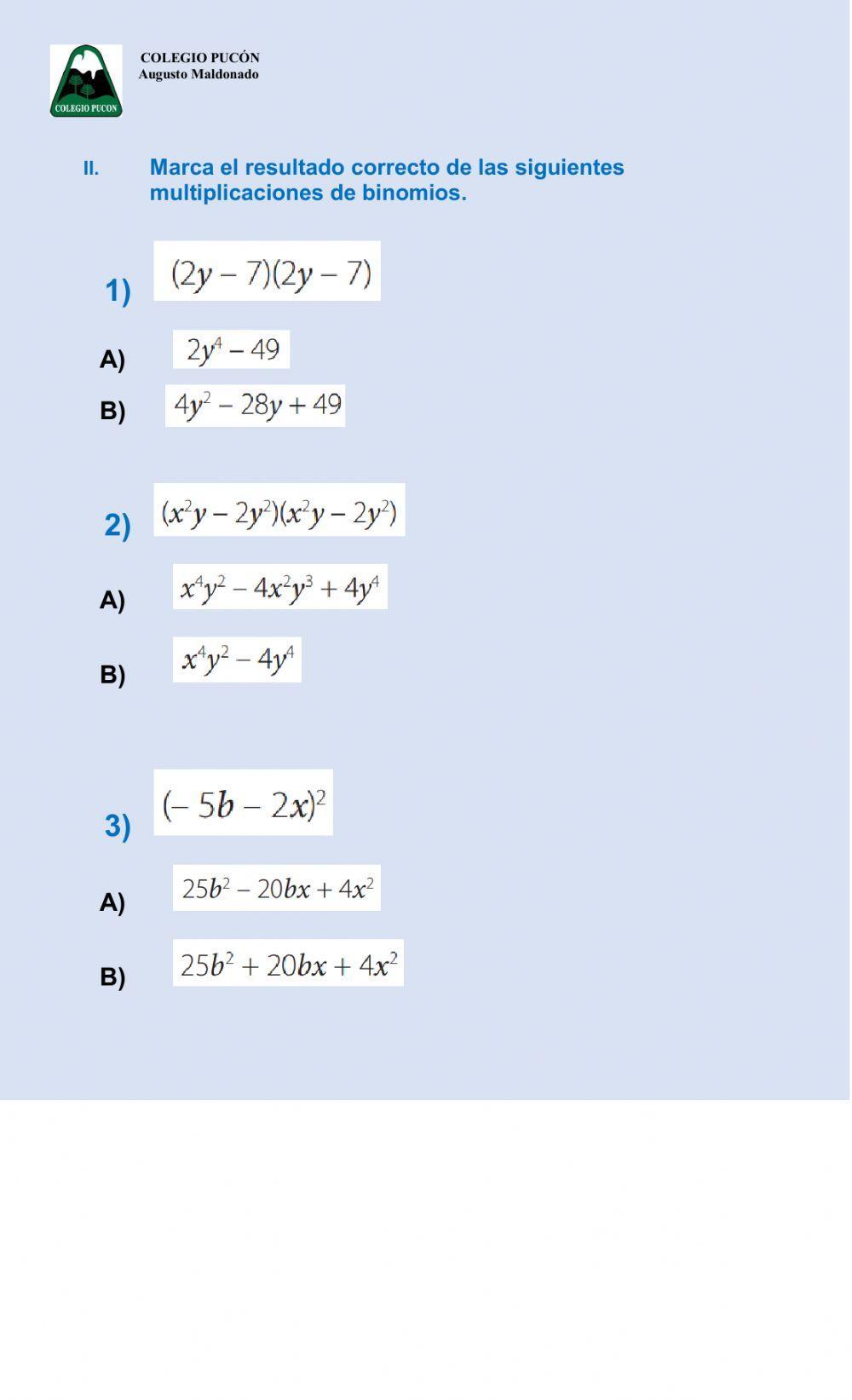 Test de Productos Notables