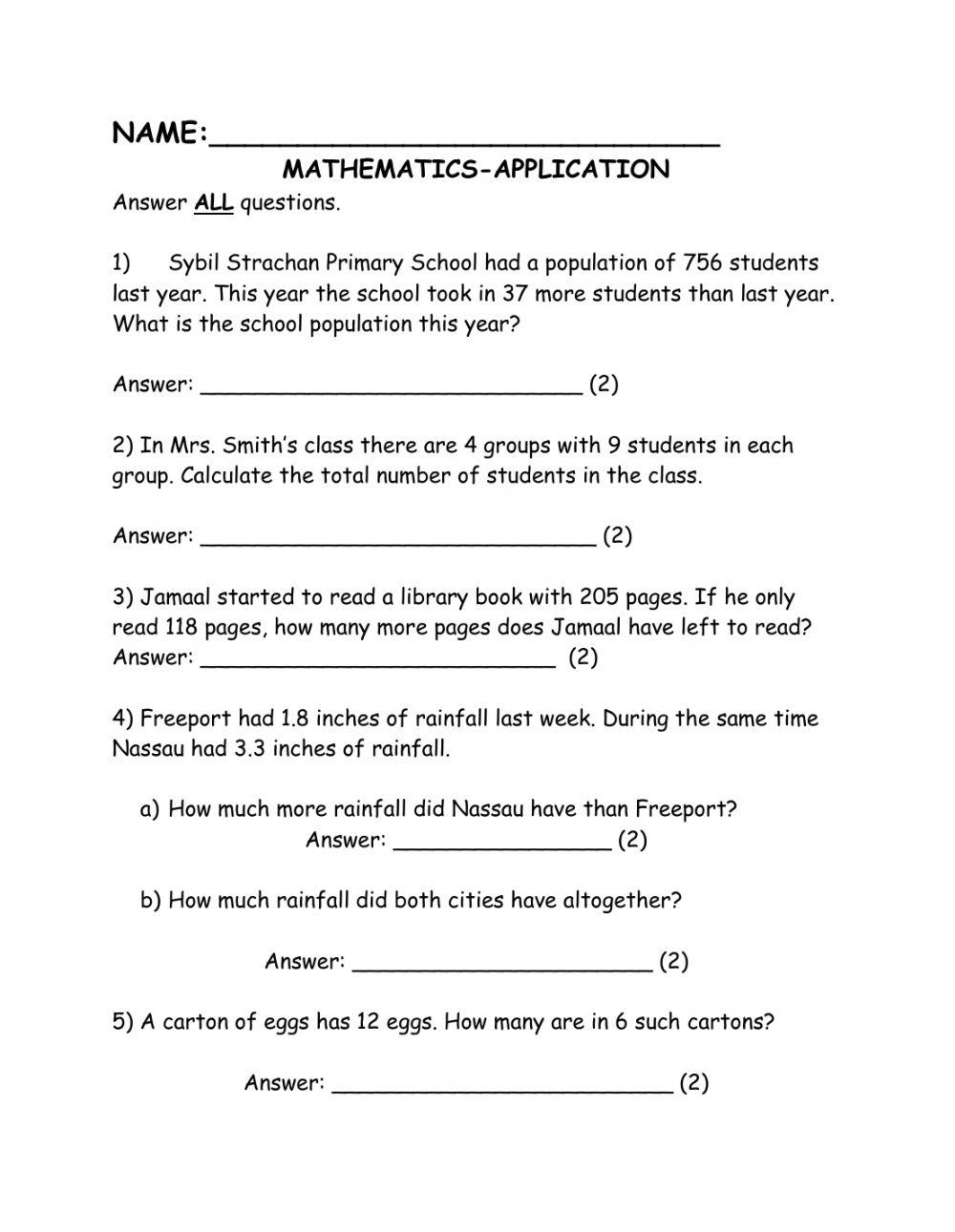 Mathematics application pretest worksheet live worksheets