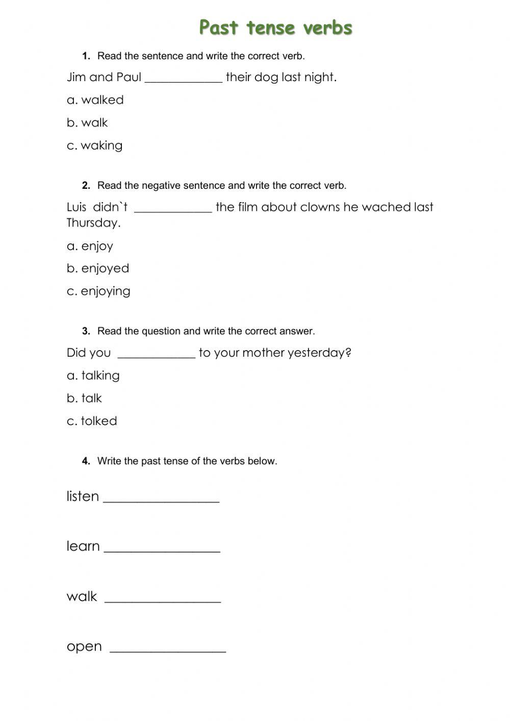 Past tense verbs activity Live Worksheets