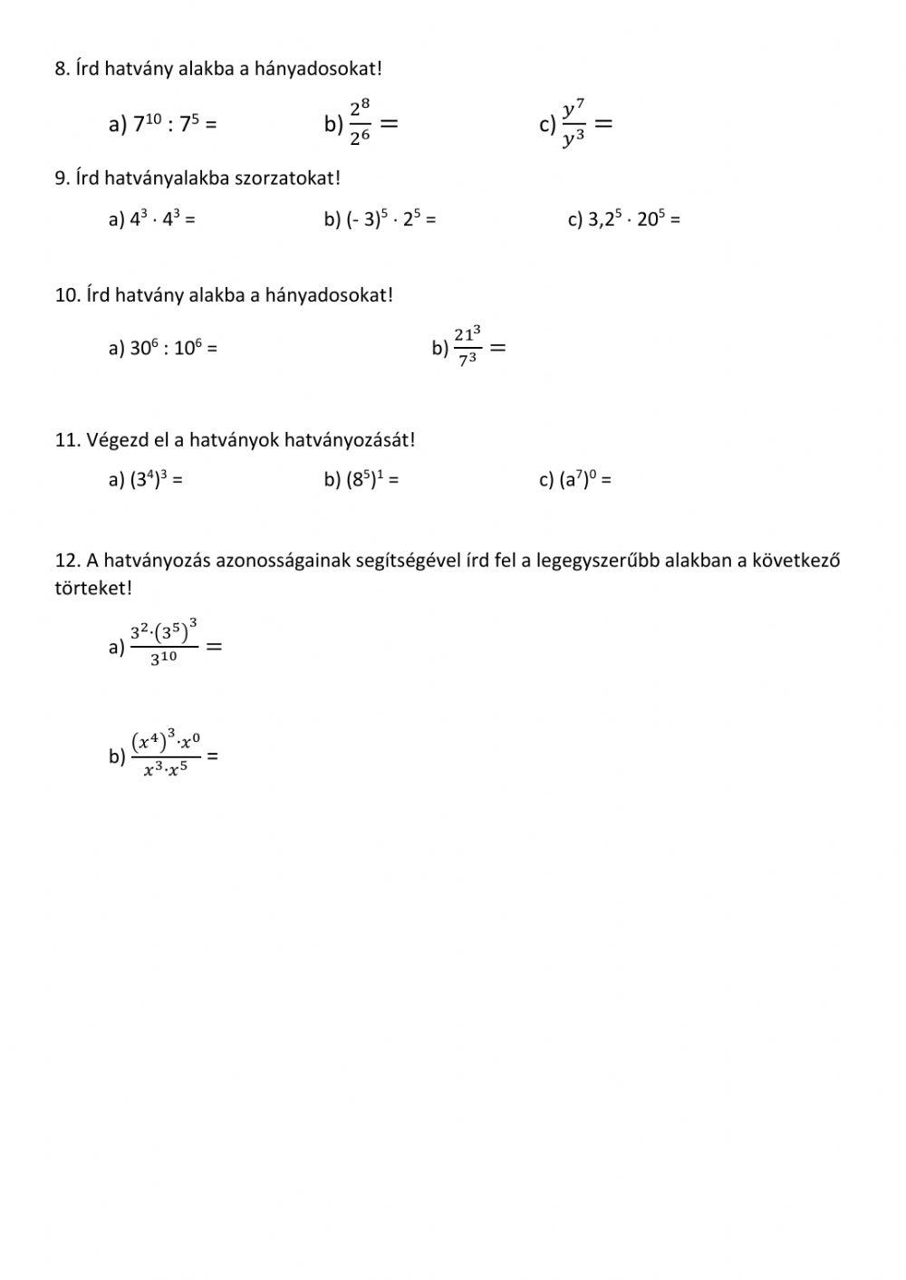 Tudéspróba - algebra alapok-A