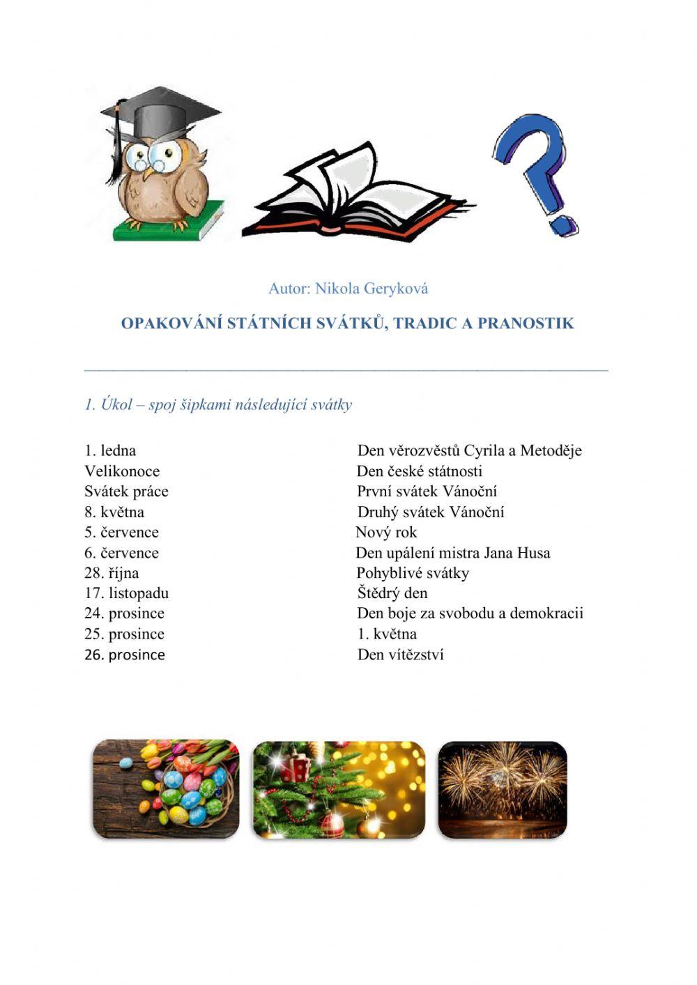 Pracovní list - státní svátky, tradice a pranostiky
