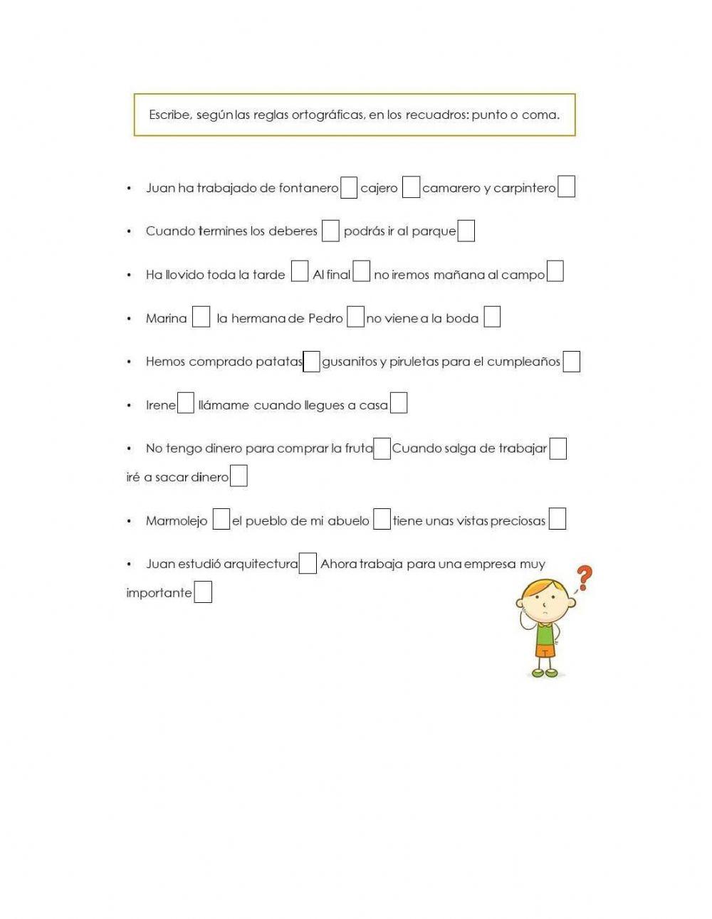 Punto y coma interactive worksheet | Live Worksheets