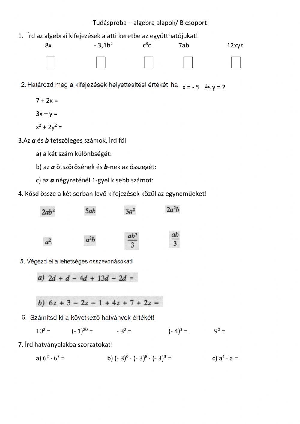 Tudáspóba - algebra alapok - B csoport
