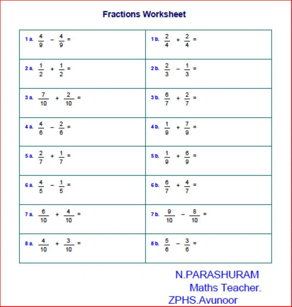 Addition and subtraction of fractions with same denominatoe