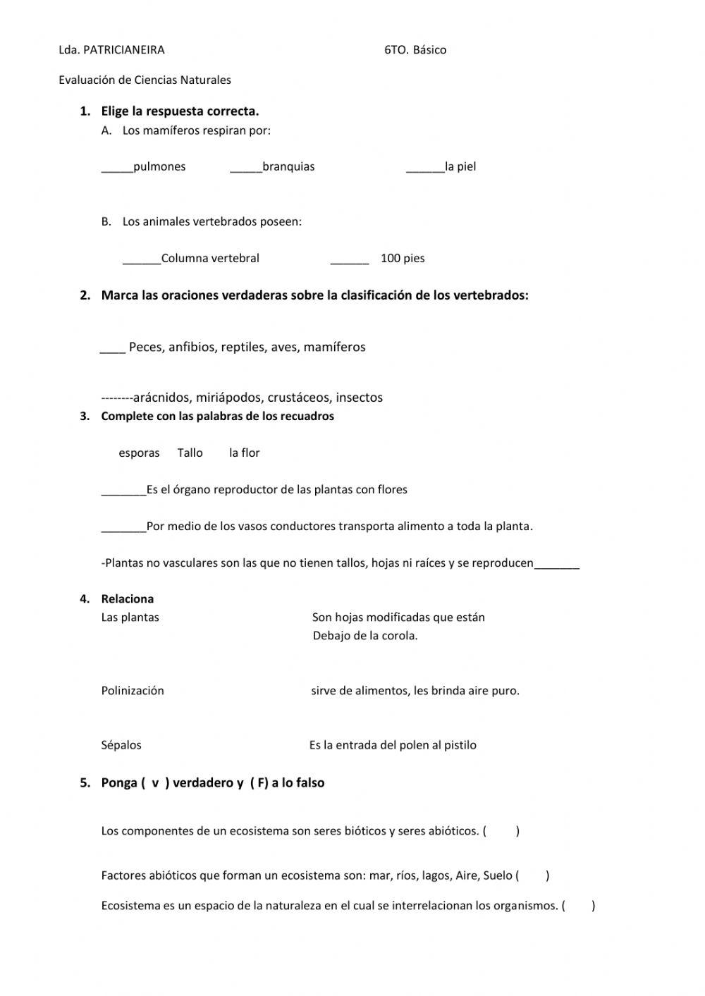 Evaluacion de Ciencias Naturales