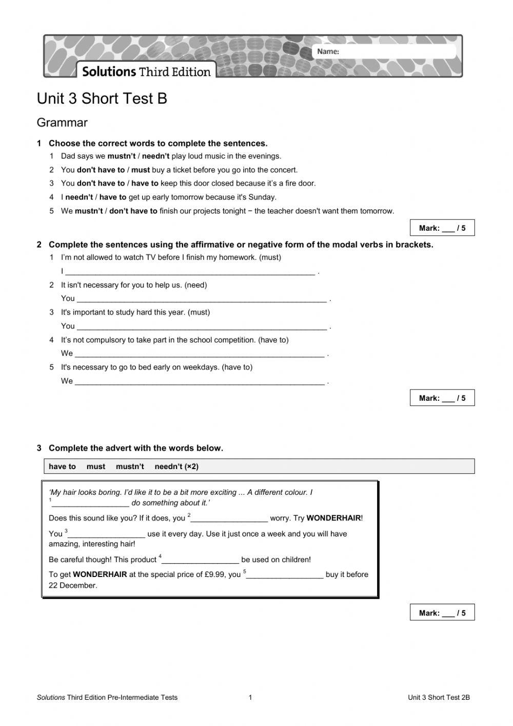 ESO2-UNIT 3 Modals (test B) online exercise for | Live Worksheets