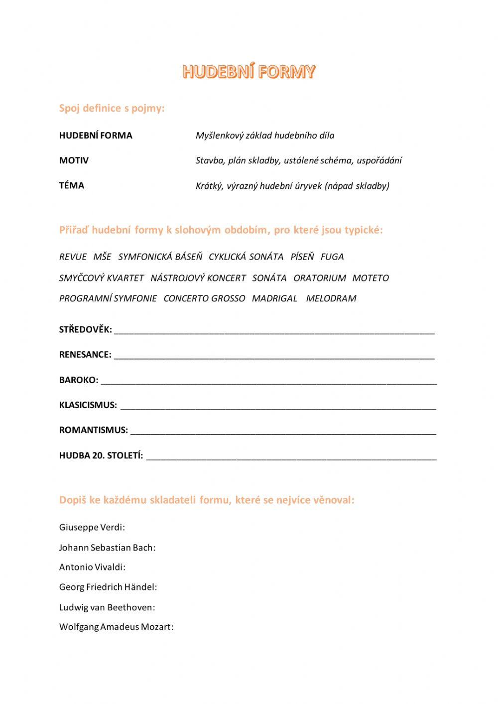 Pracovní list - hudební formy worksheet | Live Worksheets