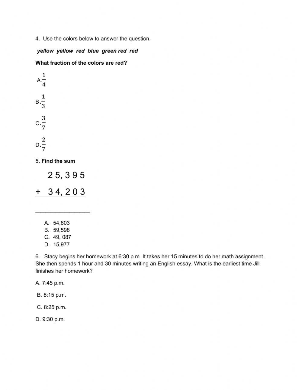 Grade 5 Math Pretest