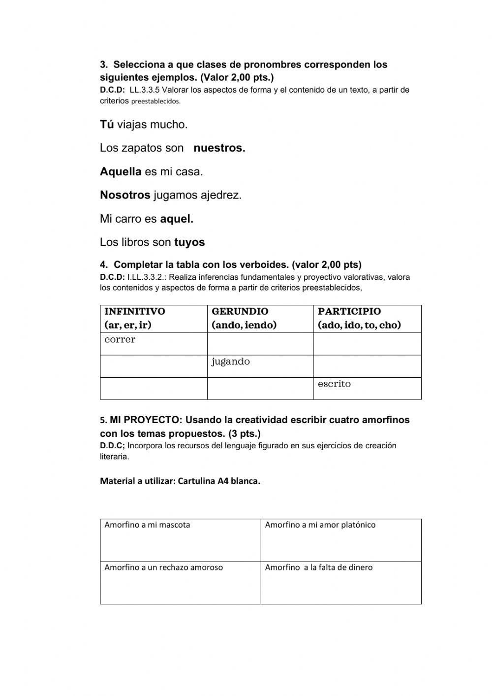 Evaluación Quimestral Sexto