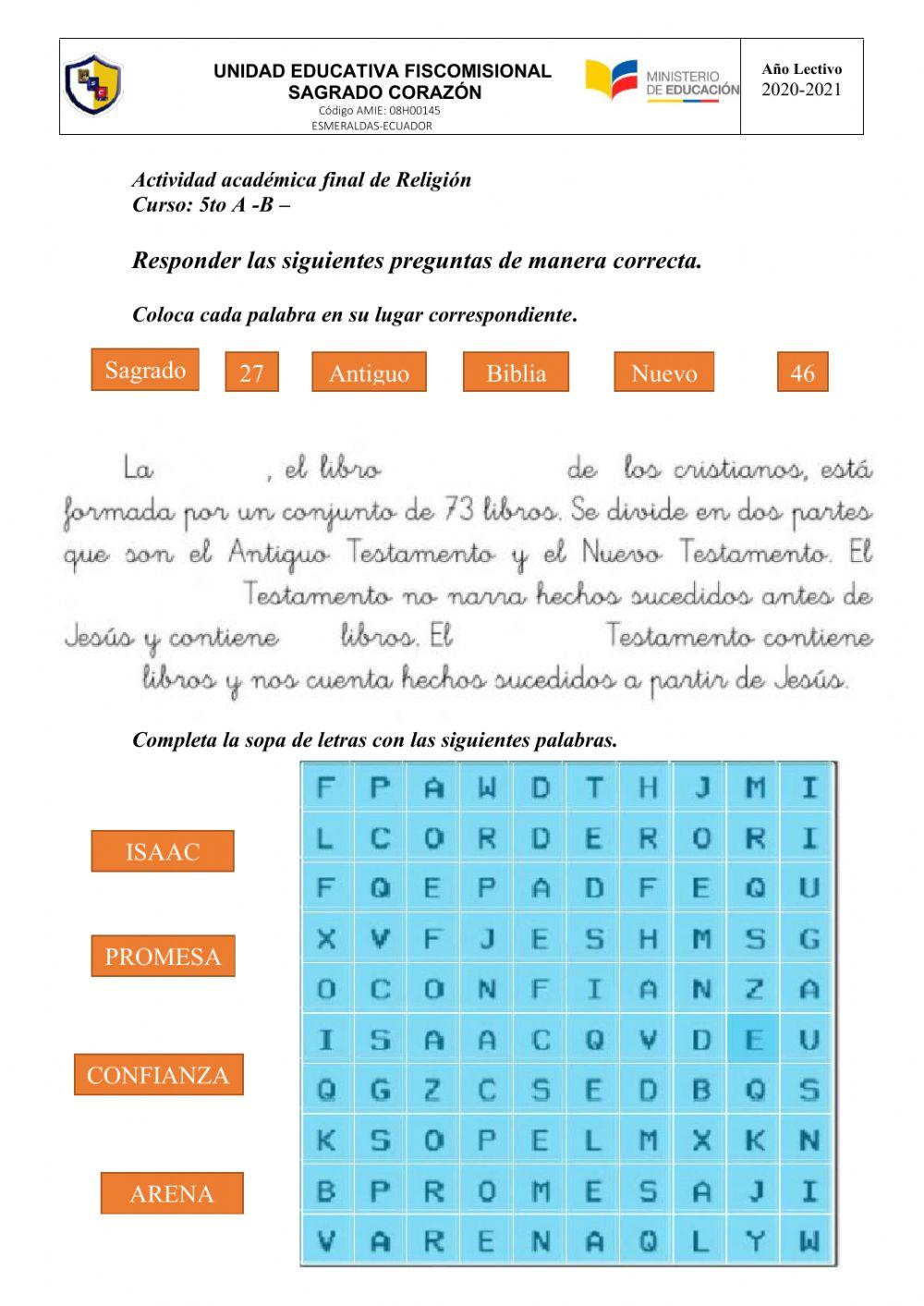 Actividad Final de Religión 5to