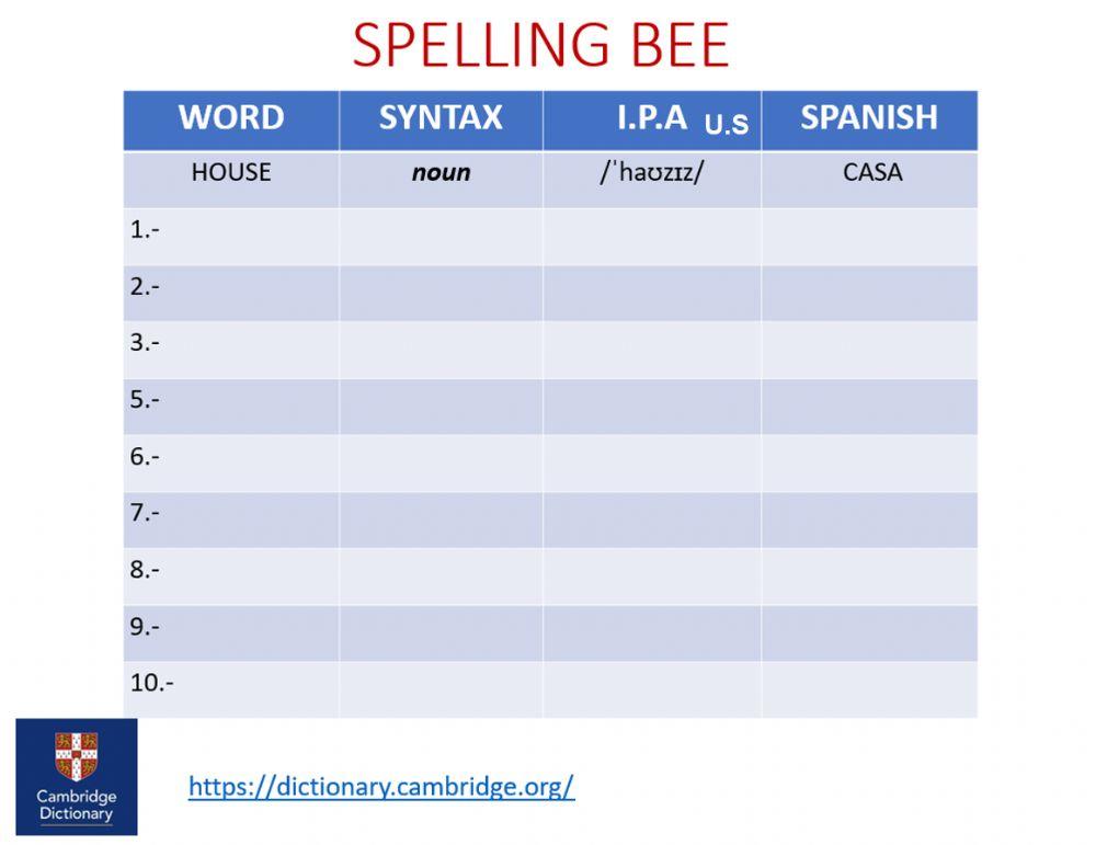 Spelling bee exam 2b-2c worksheet | Live Worksheets