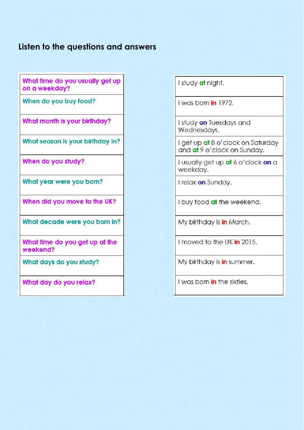 Preposition of time questions