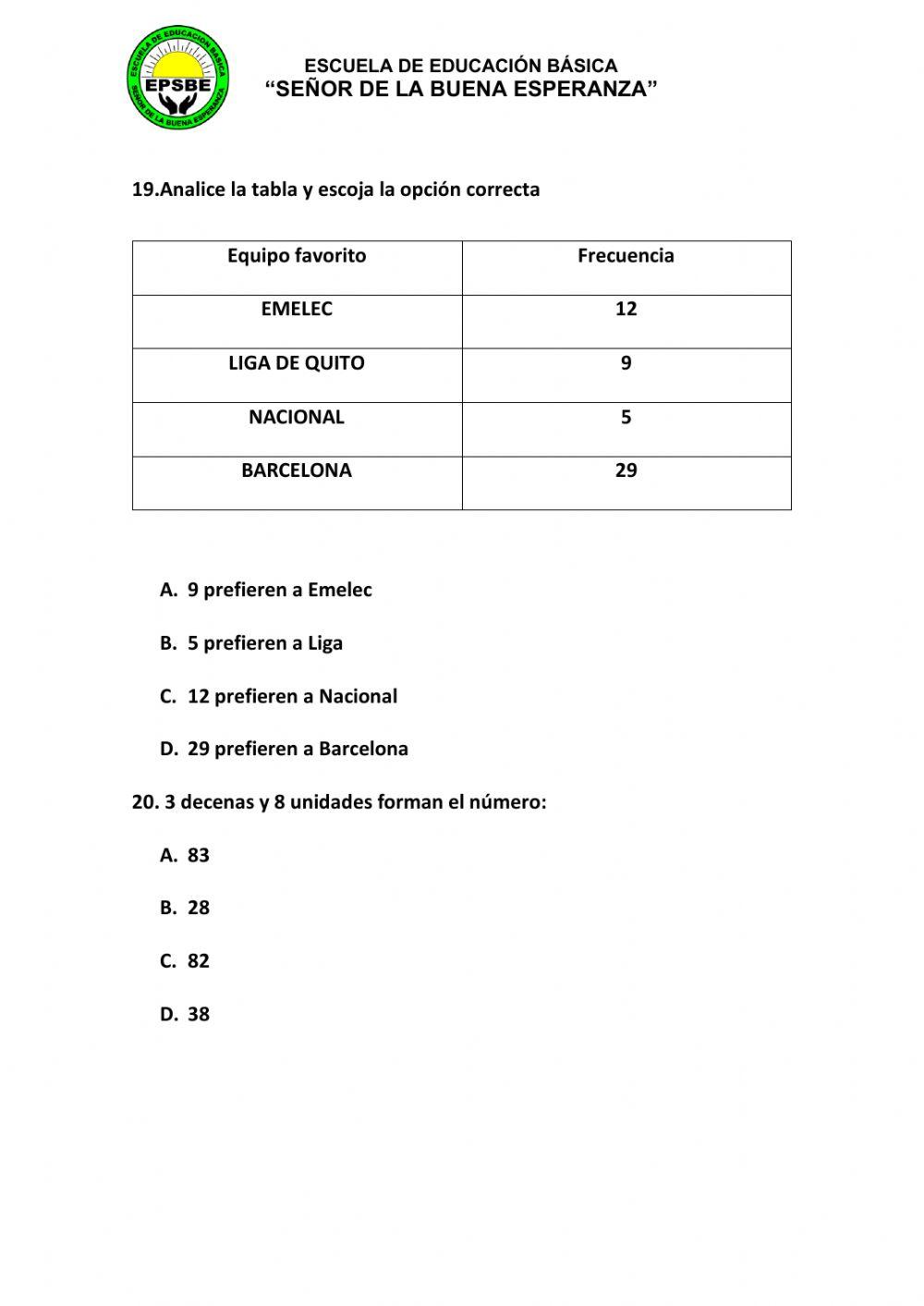Examen Quimestral Segundo A