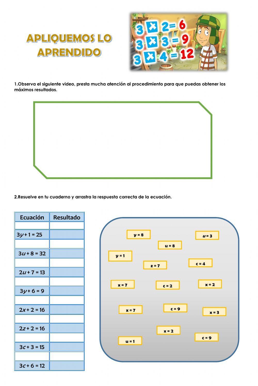 Ecuaciones, multiplicación y División básicas