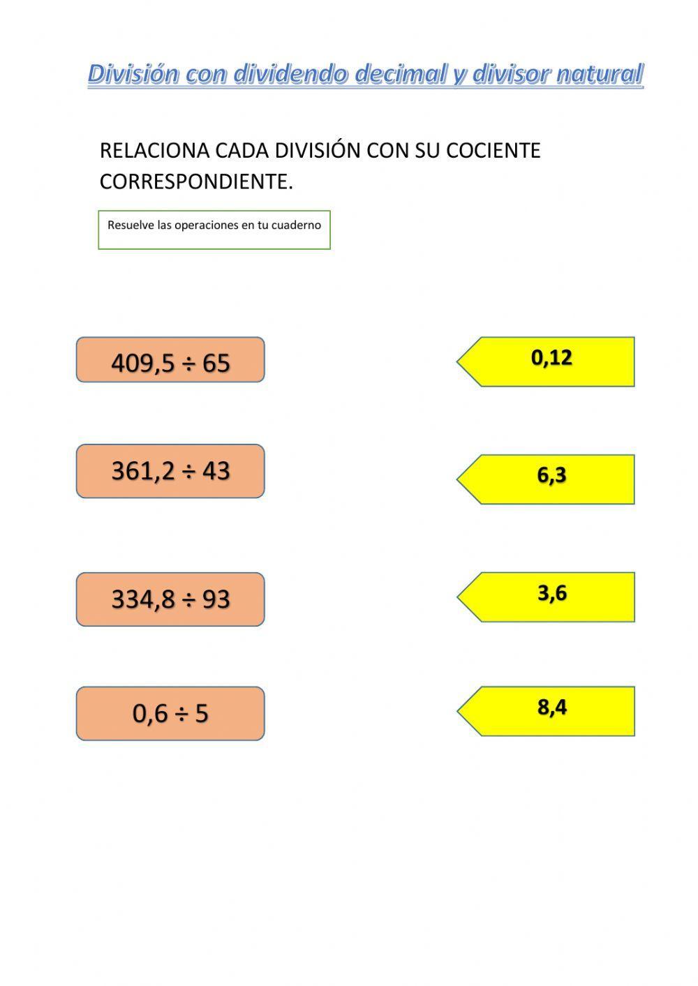 División de un decimal para un entero