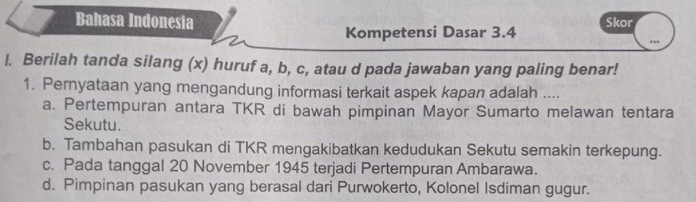 Penilaian Akhir Tema 2 Bahasa Indonesia KD 3.4