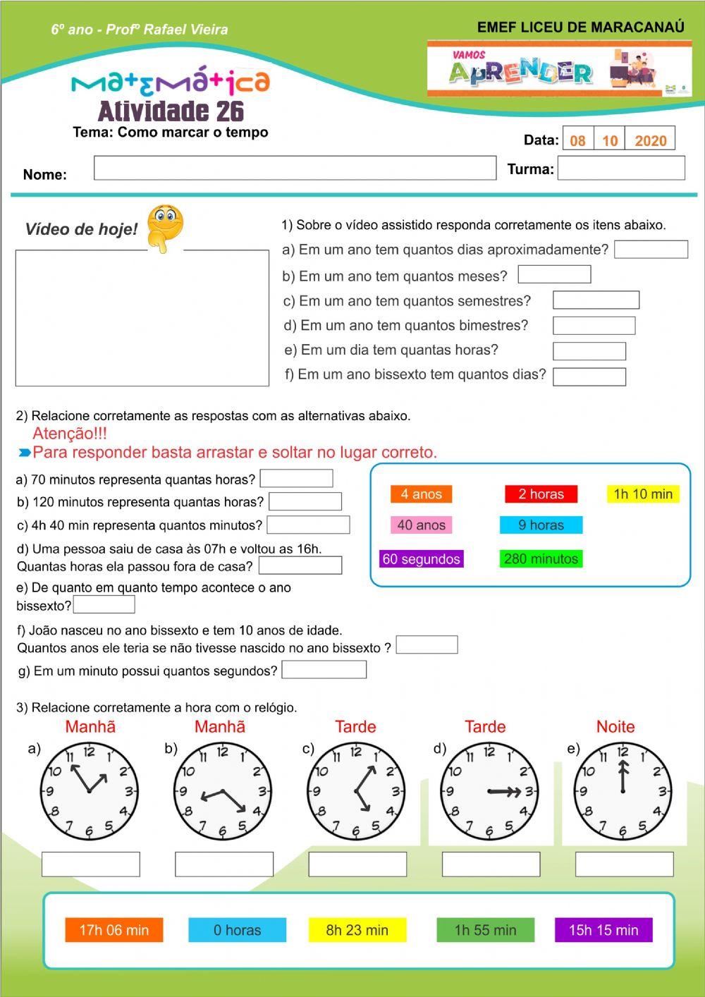 Medidas de tempo - Matemática - 6º ano