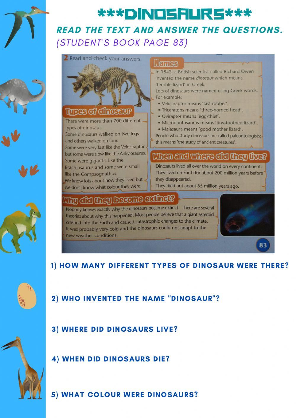 Dinosaurs-Reading comprehension