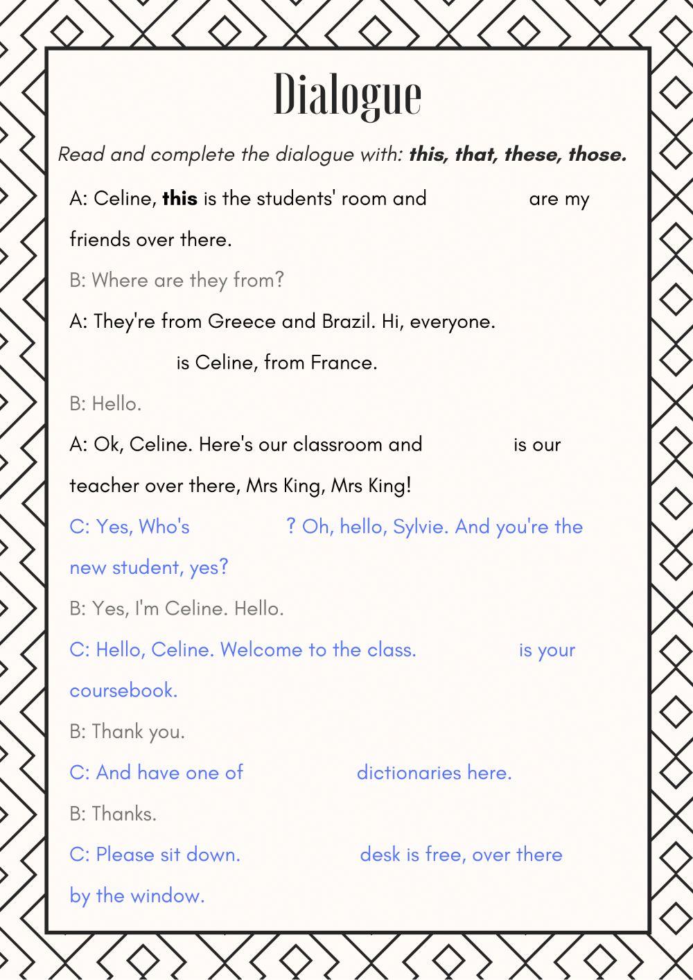 Demonstratives - dialogue