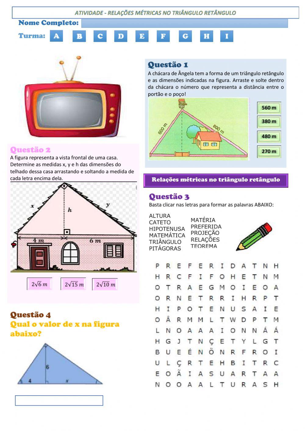 Relações métricas no triângulo retângulo