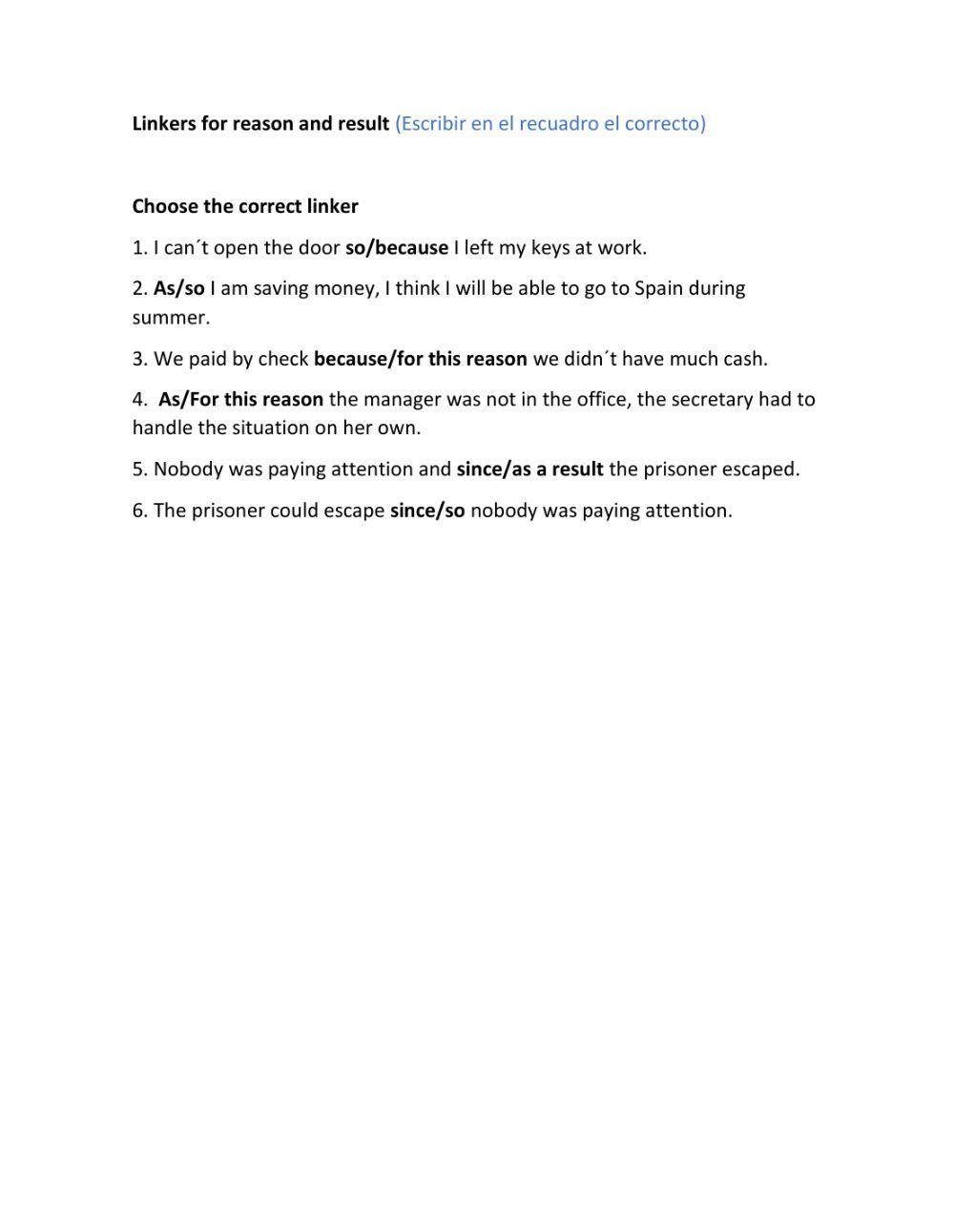 Linkers for reason and result