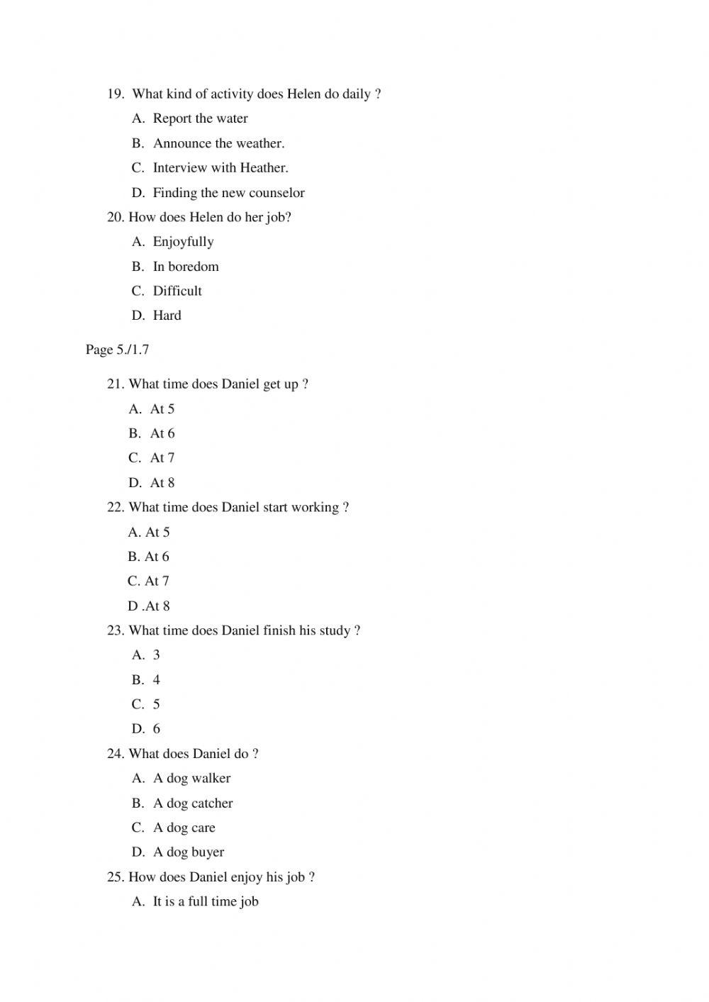 Mid term test of english i (1-4 )