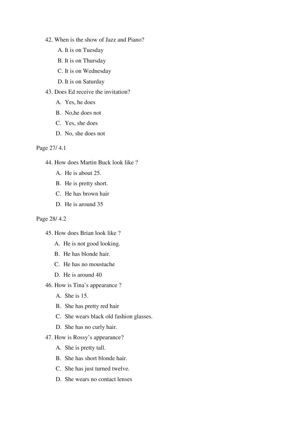 Mid term test of english i (1-4 )