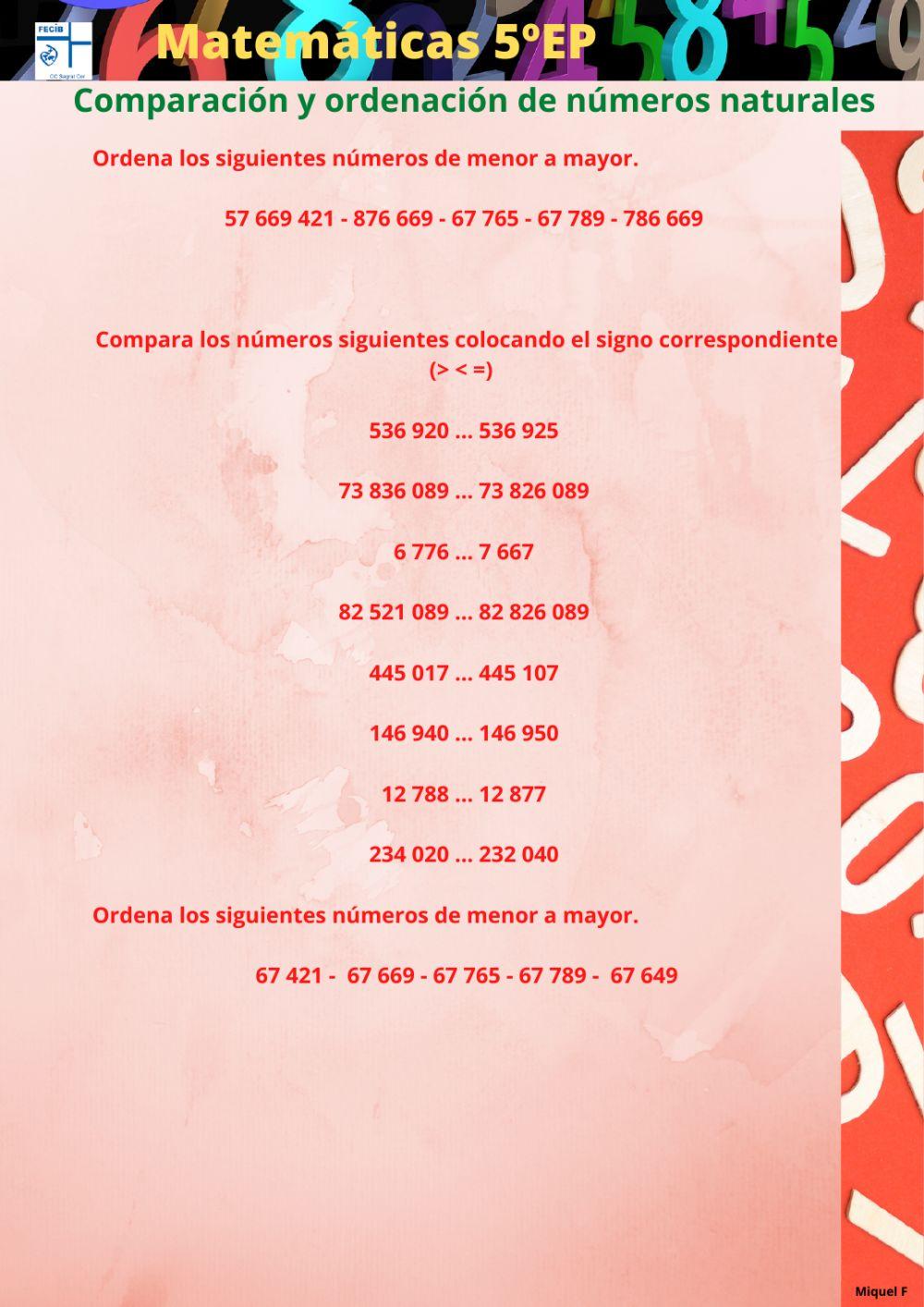 Comparación números naturales