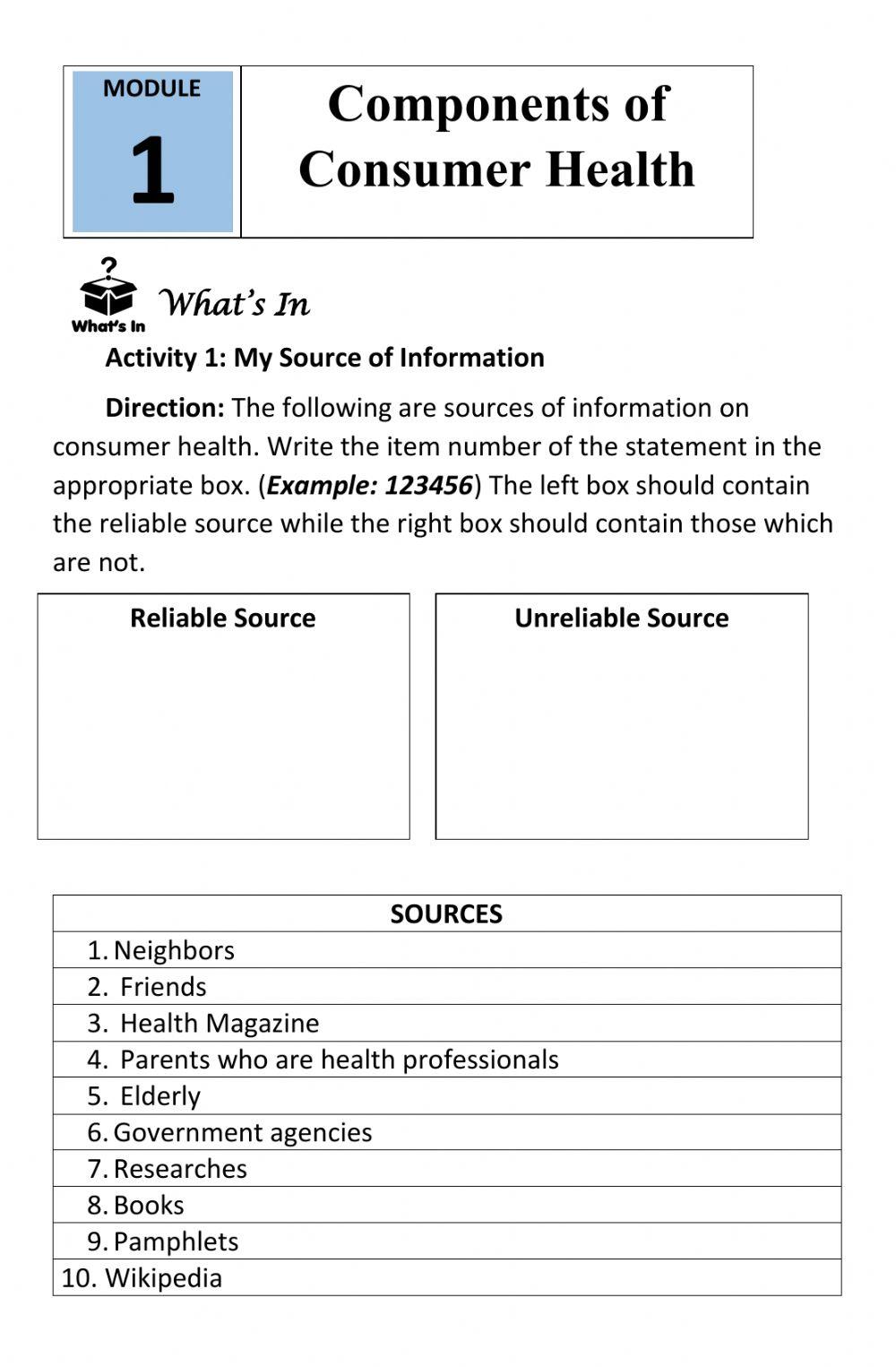 module-1-consumer-health-online-exercise-for-live-worksheets