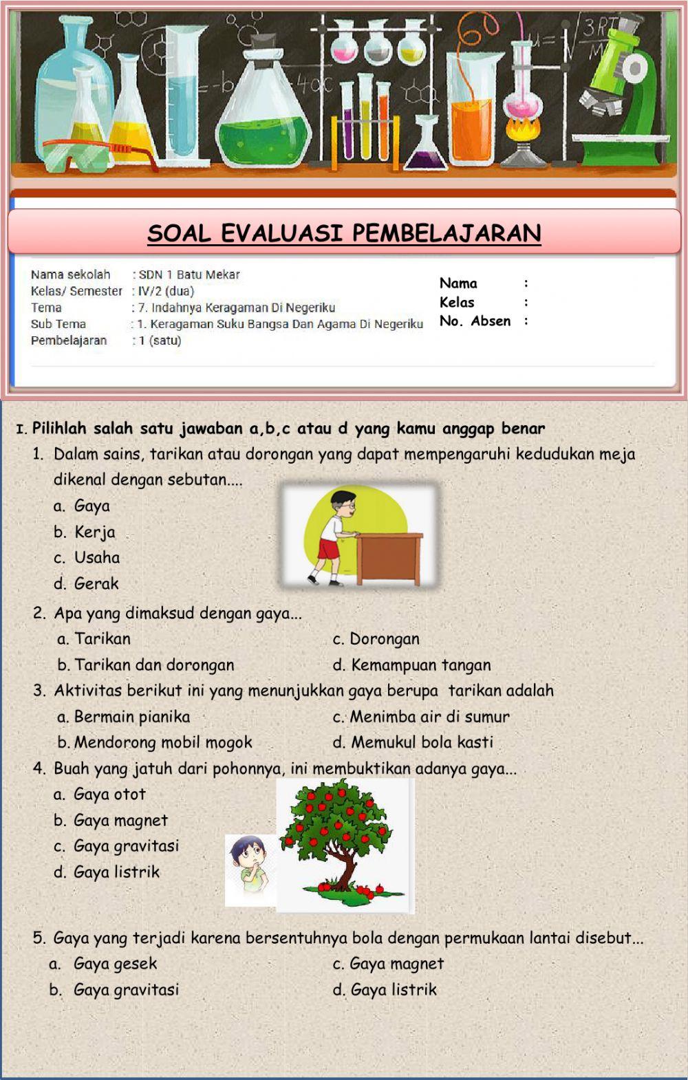 Soal evaluasi gaya