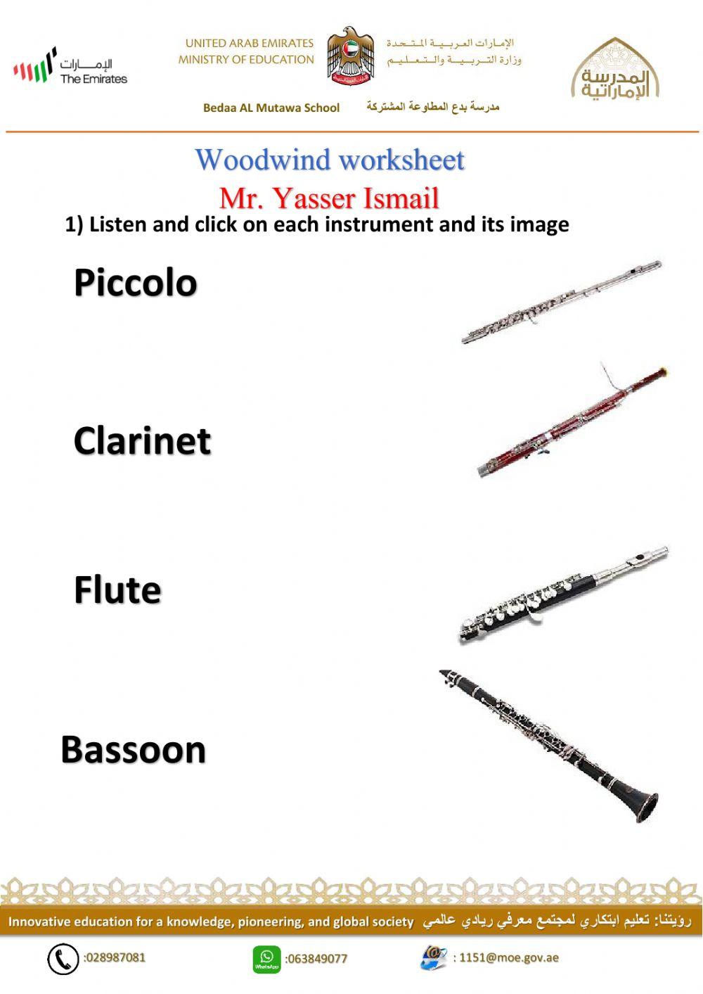 Woodwind instrument worksheet Listen