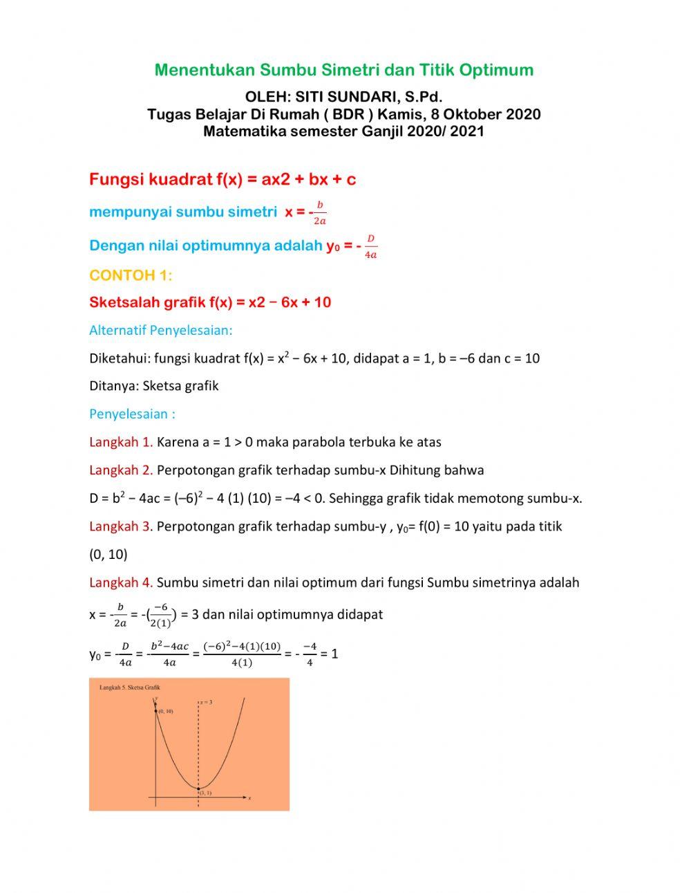 Menentukan Sumbu Simetri & Nilai Optimum