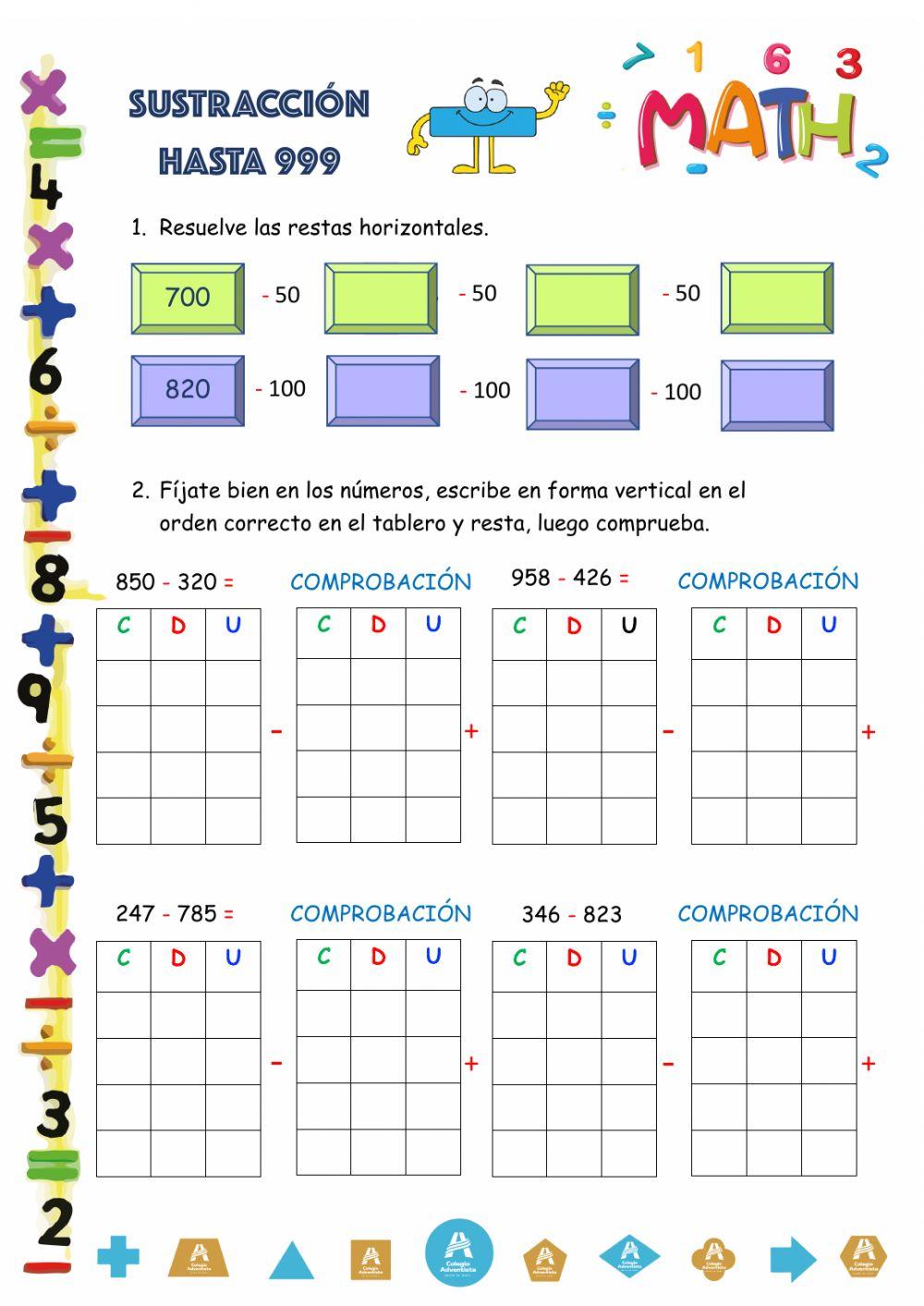 Sustracción hasta 999