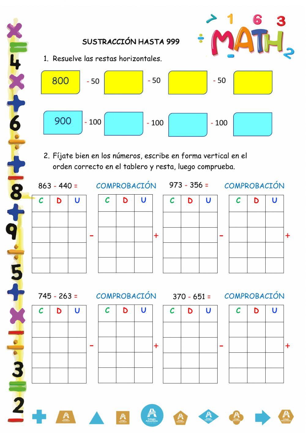 Sustracción hasta 999