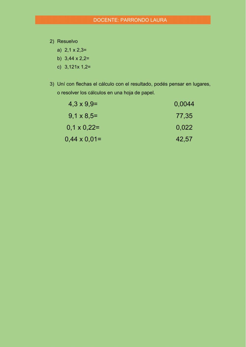 Multiplicación decimal x decimal 2
