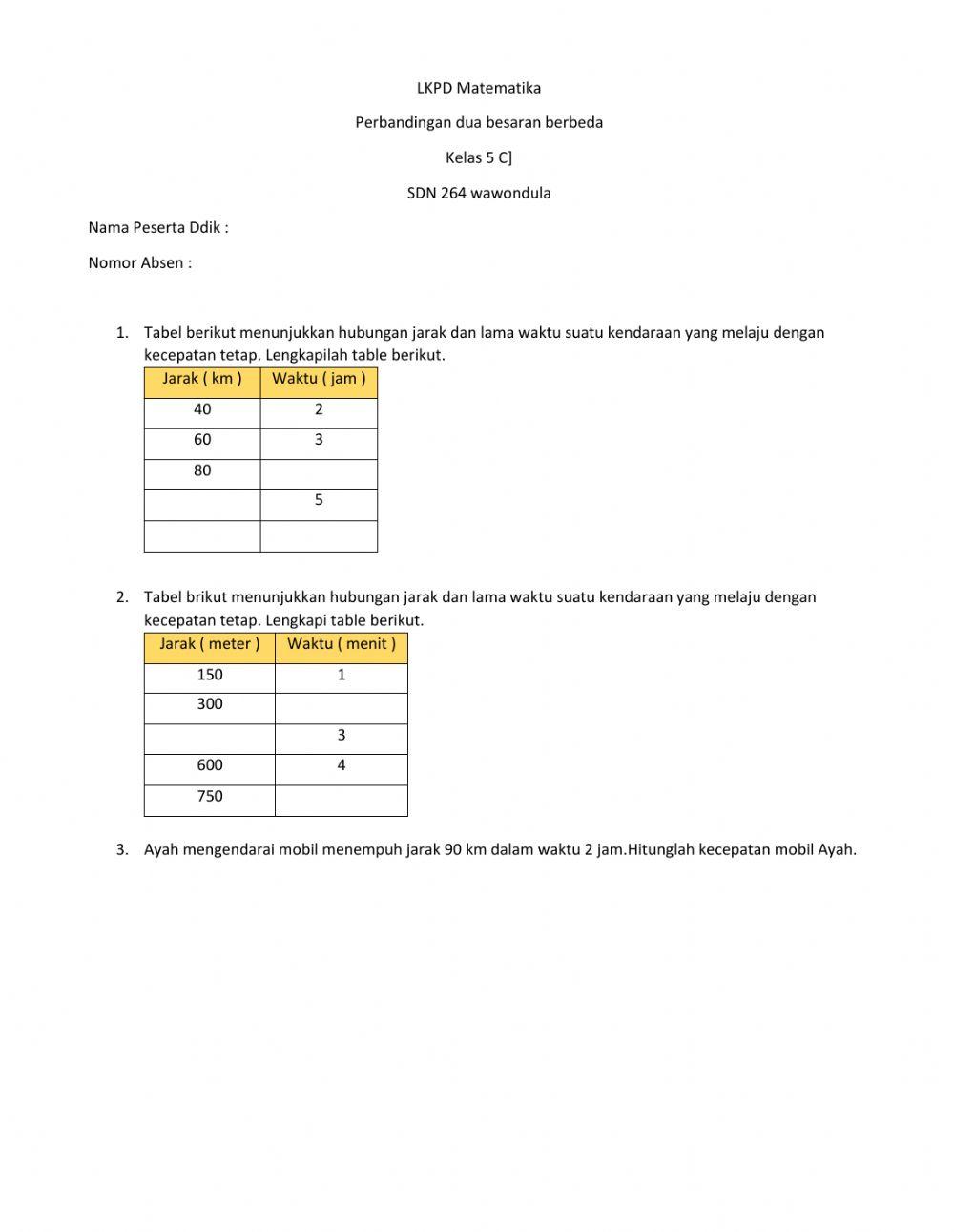 LKPD Matematika Perbandingan besaran