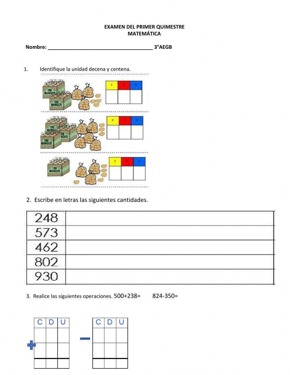 Matemáticas primer quimestre