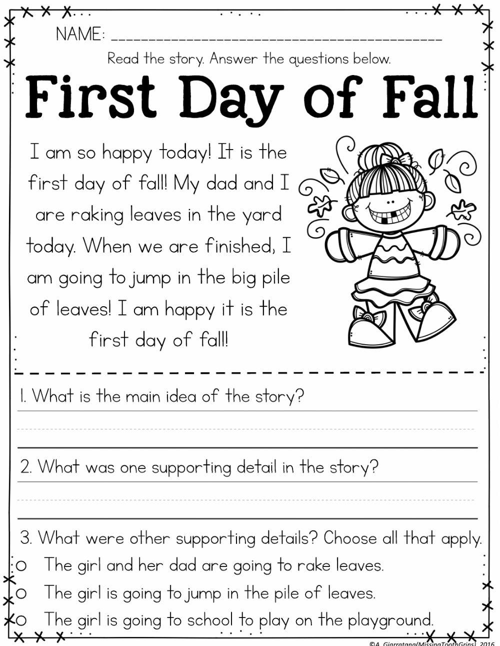 First Day of Fall Main idea online exercise for Live Worksheets