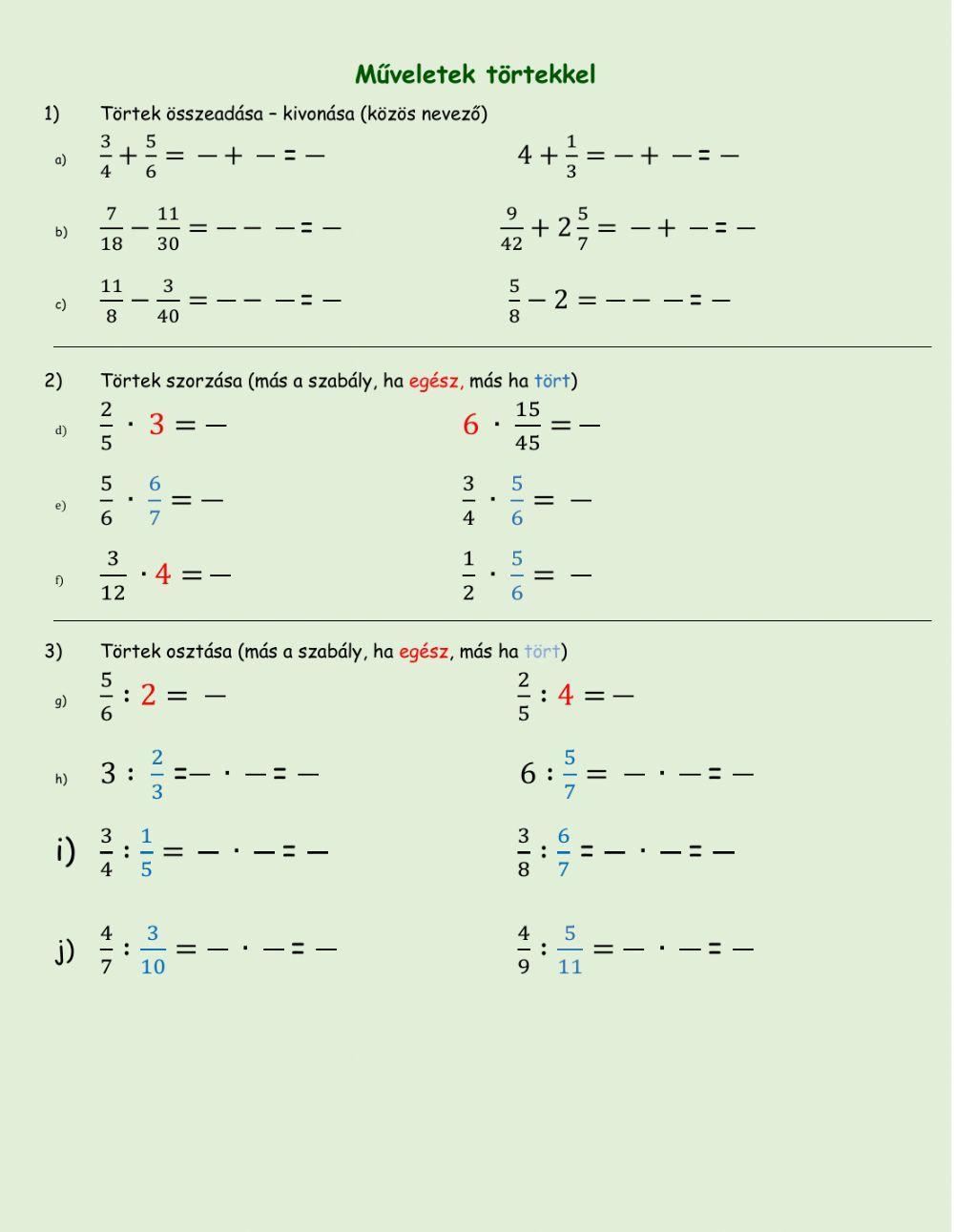 Törtek-gyakorlás 2