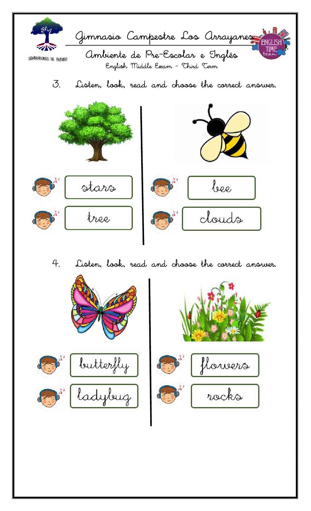 English - Middle Exam Pre Kinder