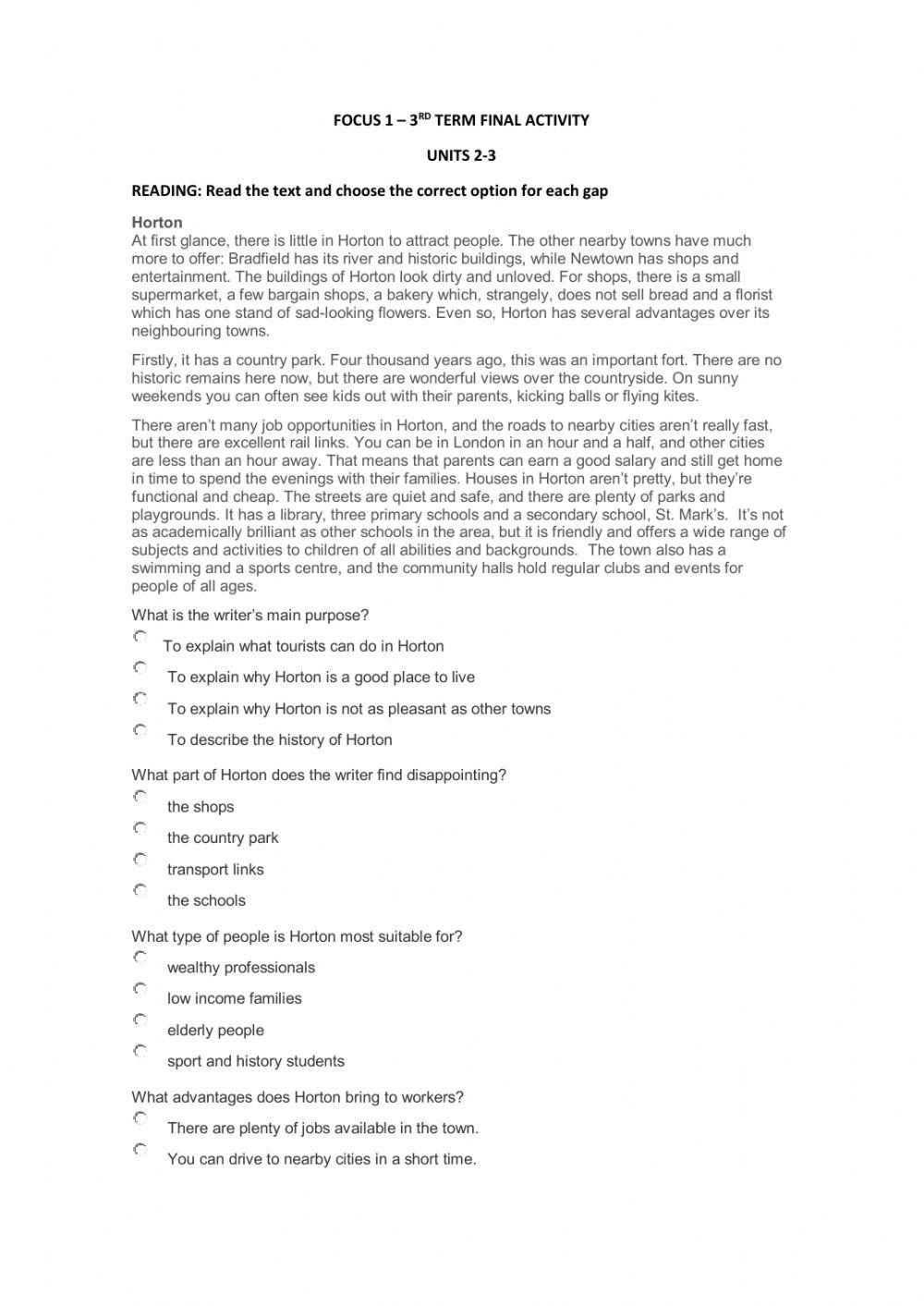 Focus 1 - 3rd term activity