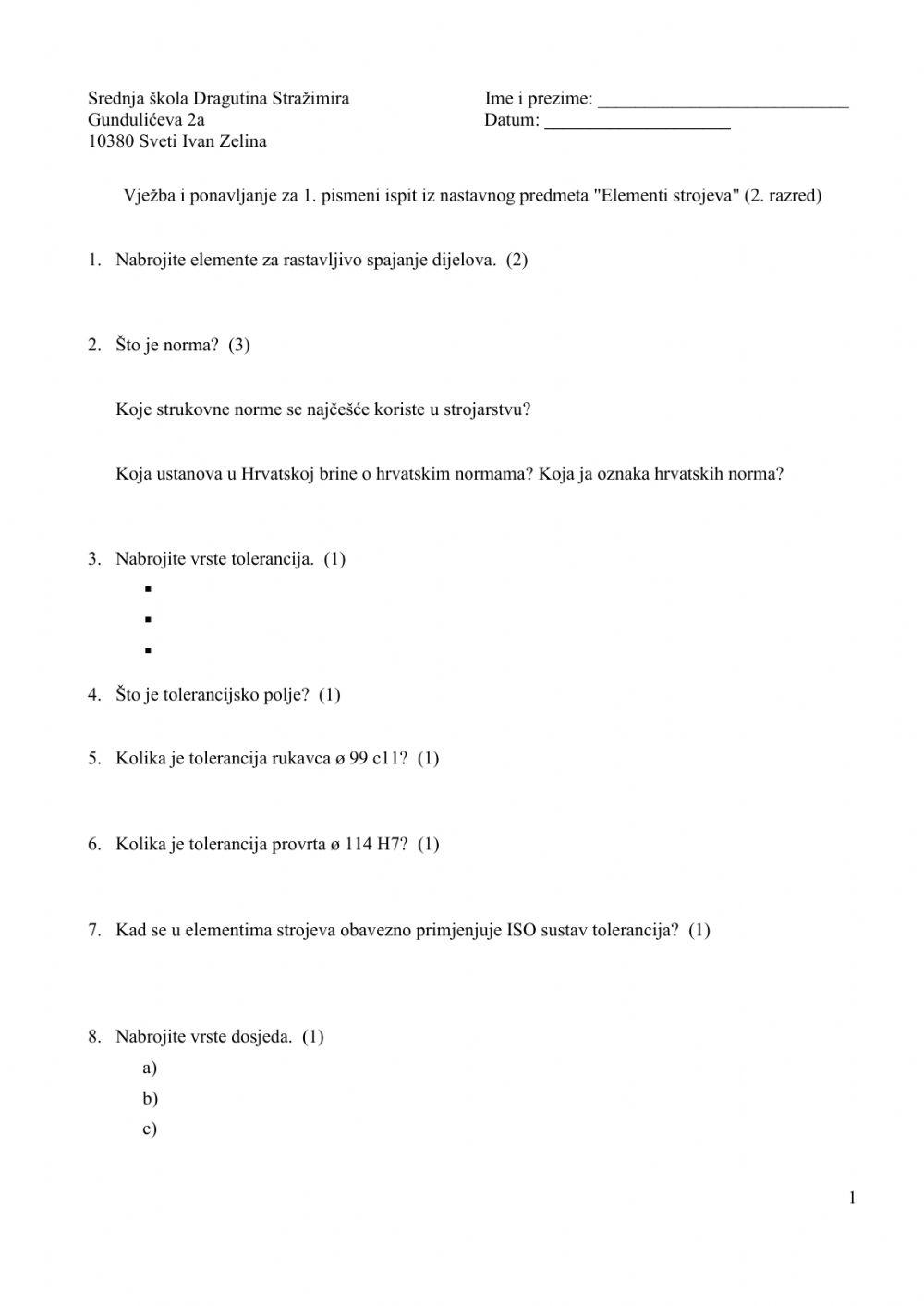 Vježba i ponavljanje za 1. pismeni ispit