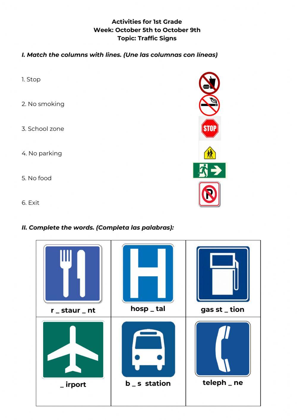 Activities for 1st Grade - October 6th