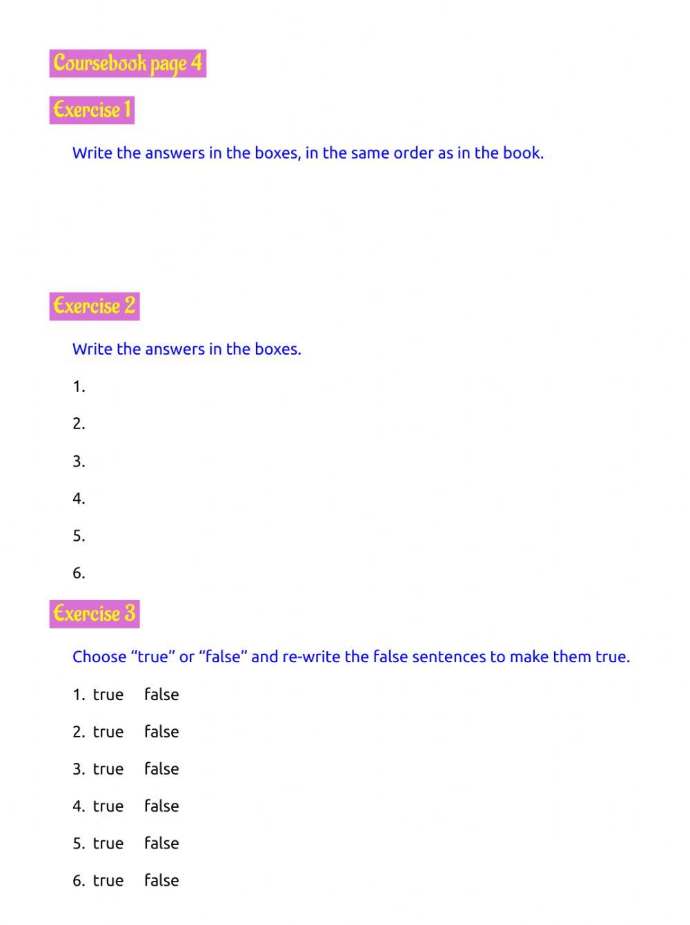 Page 4, exercises 1, 2, 3