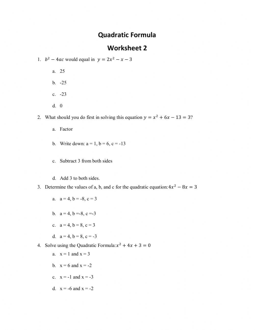 Quadratic Formula 2 online exercise for | Live Worksheets