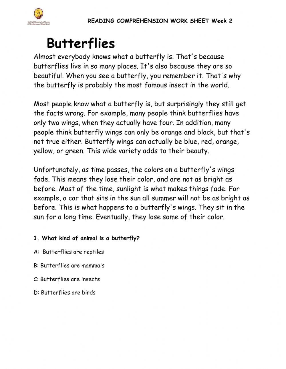 Butterflies-Reading Comprehension