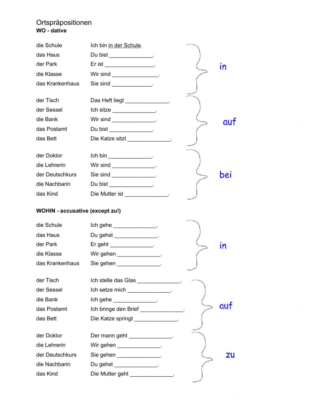 Ortsprapositionen exercise | Live Worksheets